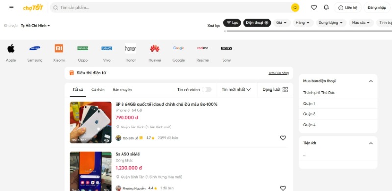 Chợ mua điện thoại cũ online