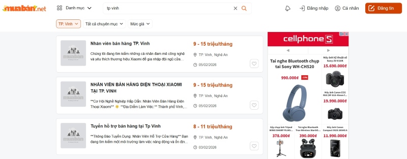 Trang mua bán rao vặt thành phố Vinh