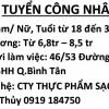 Tuyển Công Nhân Nam Nữ làm thực phẩm