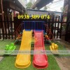Cầu trượt máng đôi ngoài trời, cầu trượt sắt máng đôi giá rẻ