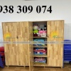 Tủ chăn gối mầm non bằng gỗ, tủ đựng chăn gối trẻ em MN
