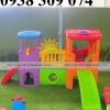 Cầu trượt 2 mái nhà trẻ em mầm non, nhà khối cầu trượt trẻ em