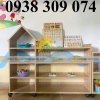 Kệ montessori ngôi nhà mầm non, Kệ gỗ montessori để đồ chơi học liệu
