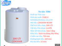 Bồn chứa nước, hóa chất, PE tank 100 lít loại CEN-B TEMA PAKCO Chính hãng hàng sẵn giao