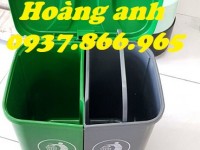 Thùng rác đạp chân chia 2 ngăn, thùng rác đan năng, thùng gom rác thải 660l khu trung cư