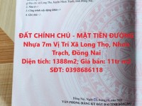 ĐẤT CHÍNH CHỦ - MẶT TIỀN ĐƯỜNG Nhựa 7m Vị Trí Xã Long Thọ, Nhơn Trạch, Đồng Nai