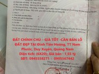 ĐẤT CHÍNH CHỦ – GIÁ TỐT -CẦN BÁN LÔ ĐẤT ĐẸP TẠI Đinh Tiên Hoàng, TT Nam Phước, Duy Xuyên, Quảng Nam