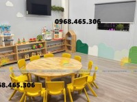Bàn gỗ mầm non gỗ cao su, ghế gỗ mầm non giá rẻ