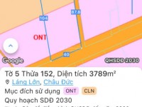 Đất 2 MT KCN Bắc Châu Đức 3789m2 đã có thổ cư giá tốt chỉ hơn 3 triệu/m² tách thửa, đầu tư cực lời