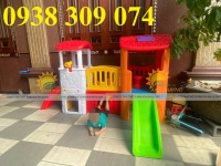 Bộ cầu trượt 2 mái nhà ,Bộ nhà leo cầu trượt 2 khối BCT