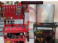 Xe đẩy 3 ngăn để đồ nghề, màu đen / đỏ