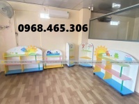Kệ gỗ MDF mầm non 3 tầng, kệ gỗ mầm non nhiều màu