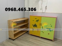 Tủ chăn gối mầm non bằng gỗ, tủ đựng chăn gối trẻ em 