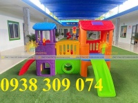 Nhà leo cầu trượt trẻ em,Bộ nhà leo cầu trượt 2 khối đa năng