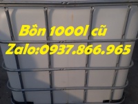 Bồn nhựa, bồn nhựa cũ 1000l độ mới cao, bồn 1000l có khung thép bao quanh
