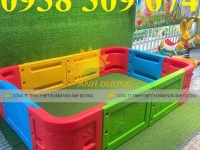 Nhà banh nhựa hình vuông mầm non, nhà banh cầu trượt trẻ em