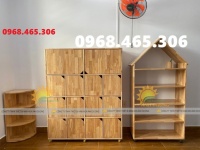 Kệ montessorie mầm non, kệ gỗ cao su mầm non