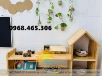 Kệ montessorie mầm non, kệ gỗ cao su mầm non