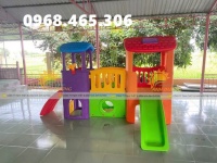 Bộ cầu trượt 2 khối nhà cho bé, ngôi nhà cầu trượt trẻ em
