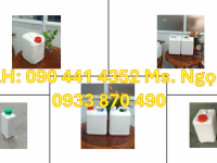 Can 5 lít trắng, can nhựa 2 lít tròn, can 1 lít nắp ấn, bình nhựa 0.5 lít đựng thuốc tẩy