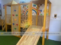 Cầu trượt gỗ mầm non, cầu trượt liên hoàn gỗ trong nhà