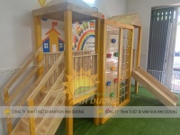 Cầu trượt gỗ mầm non, cầu trượt liên hoàn gỗ trong nhà