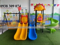 Cầu trượt lnhà khối iên hoàn, cầu trượt liên hoàn xích đu