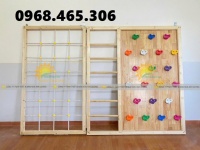 Cầu trượt gỗ liên hoàn trẻ em, thang leo cầu trượt gỗ mầm non