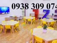 Bàn gỗ mầm non, ghế gỗ mầm non, bàn gỗ vòng cung bệt mầm non