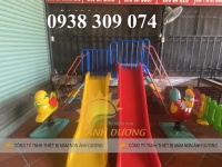 Cầu trượt đôi giá rẻ, cầu trượt mầm non 2 máng nhựa cao cấp