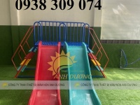 Cầu trượt đôi giá rẻ, cầu trượt mầm non 2 máng nhựa cao cấp