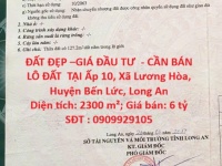 ĐẤT ĐẸP –GIÁ ĐẦU TƯ  - CẦN BÁN LÔ ĐẤT  TẠI Ấp 10, Xã Lương Hòa, Huyện Bến Lức, Long An