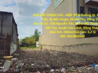 BÁN ĐẤT CHÍNH CHỦ - MẶT TIỀN Đường QL 30 Nguyễn Trãi, Ấp Mỹ Thuận, Xã Mỹ Thọ, Đồng Tháp