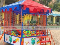 Nhà banh nhựa đa năng giá rẻ, nhà banh sắt cầu trượt mầm non