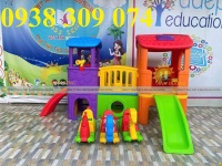 Bộ nhà leo cầu trượt 2 khối nhà đa năng,cầu trượt 2 khối nhà