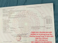 CHÍNH CHỦ CẦN BÁN NHÀ MẶT ĐƯỜNG Số 10 Đường Hưng Yên, Phường Quang Trung, TP Nam định