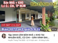 BÁN LỖ HƠN 1 TỶ – NHÀ KHO 1.073M² GẦN VÀNH ĐAI 4 – CỦ CHI – GIÁ 5,6 TỶ (TL)