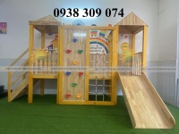 Cầu trượt gỗ liên hoàn trẻ em, thang leo cầu trượt gỗ trẻ em