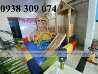 Cầu trượt gỗ liên hoàn trẻ em, thang leo cầu trượt gỗ trẻ em