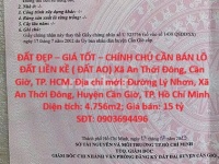 ĐẤT ĐẸP – GIÁ TỐT – CHÍNH CHỦ CẦN BÁN LÔ ĐẤT LIỀN KỀ ( ĐẤT AO) Xã An Thới Đông, Cần Giờ, TP. HCM