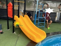 Cầu trượt sắt trẻ em máng nhựa đôi siêu bền, cầu trượt máng đôi cho bé