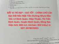 ĐẤT VỊ TRÍ ĐẸP – GIÁ TỐT - CHÍNH CHỦ Cần Bán Đất Nền Mặt Tiền Đường Nhựa Đầu Dốc 12 Định Quán.