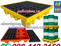 Pallet nhựa chống tràn BVMT 4 phuy KT 1300x1300x300mm