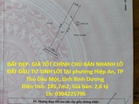 ĐẤT ĐẸP- GIÁ TỐT CHÍNH CHỦ BÁN NHANH LÔ ĐẤT ĐẦU TƯ SINH LỜI TẠI TP Thủ Dầu Một, tỉnh Bình Dương
