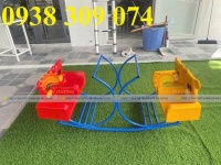 Bập bênh 4 ghế gấu mầm non, bập bênh mầm non đế cong 4 ghế gấu