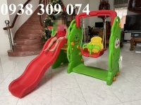 Cầu trượt đơn con gấu mầm non, cầu trượt xích đu con gấu mầm non