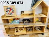 Kệ montessori ngôi nhà mầm non, Kệ gỗ montessori để đồ chơi học liệu