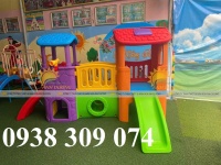 Bộ nhà leo cầu trượt 2 khối , Cầu trượt liên hoàn 2 khối đa năng