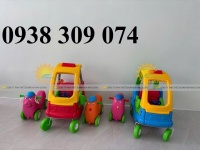 Cầu trượt liên hoàn 2 khối nhà, xe chòi chân mầm non, xe chòi chân ô tô trẻ em