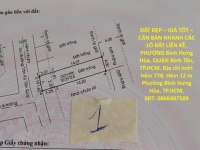 ĐẤT ĐẸP – GIÁ TỐT – CẦN BÁN NHANH CÁC LÔ ĐẤT LIỀN KỀ, PHƯỜNG Bình Hưng Hòa, QUẬN Bình Tân, TP.HCM
